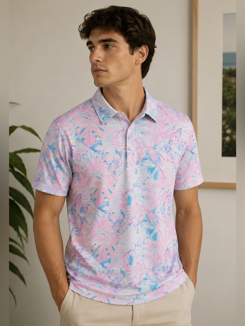 Birdie Bound Women’s M Tropical Golf Polo Pink Blue Performance NWT
